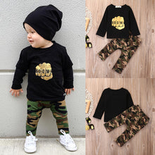 Load image into Gallery viewer, Black Shirt with Camouflage Pants