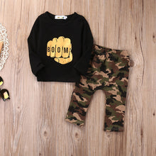 Load image into Gallery viewer, Black Shirt with Camouflage Pants