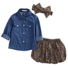 Load image into Gallery viewer, Denim Top with Leopard Print Skirt