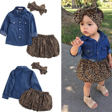 Load image into Gallery viewer, Denim Top with Leopard Print Skirt