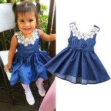 Load image into Gallery viewer, Floral Denim Lace Dress