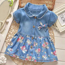 Load image into Gallery viewer, Floral Bowknot Denim Dress