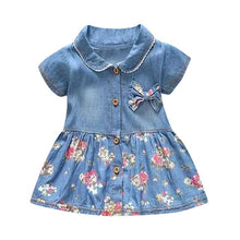 Load image into Gallery viewer, Floral Bowknot Denim Dress
